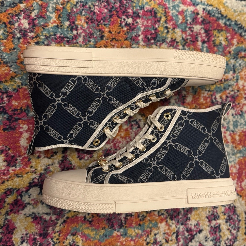 Michael Kors Evy Empire Logo Jacquard High-Top Sneaker - Picture 2 of 7